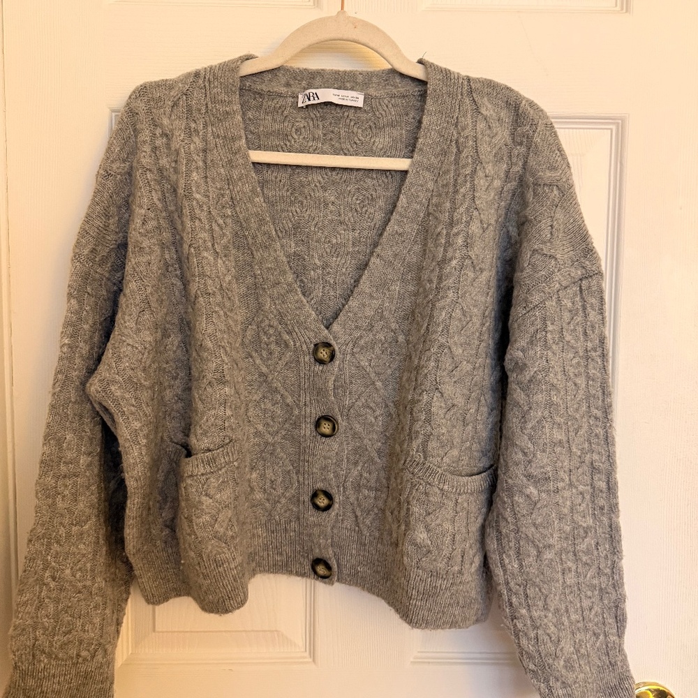 Zara cable knit cardigan in gray